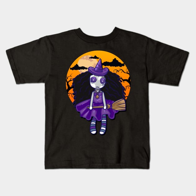 Halloween Witch Voodoo Doll Kids T-Shirt by E